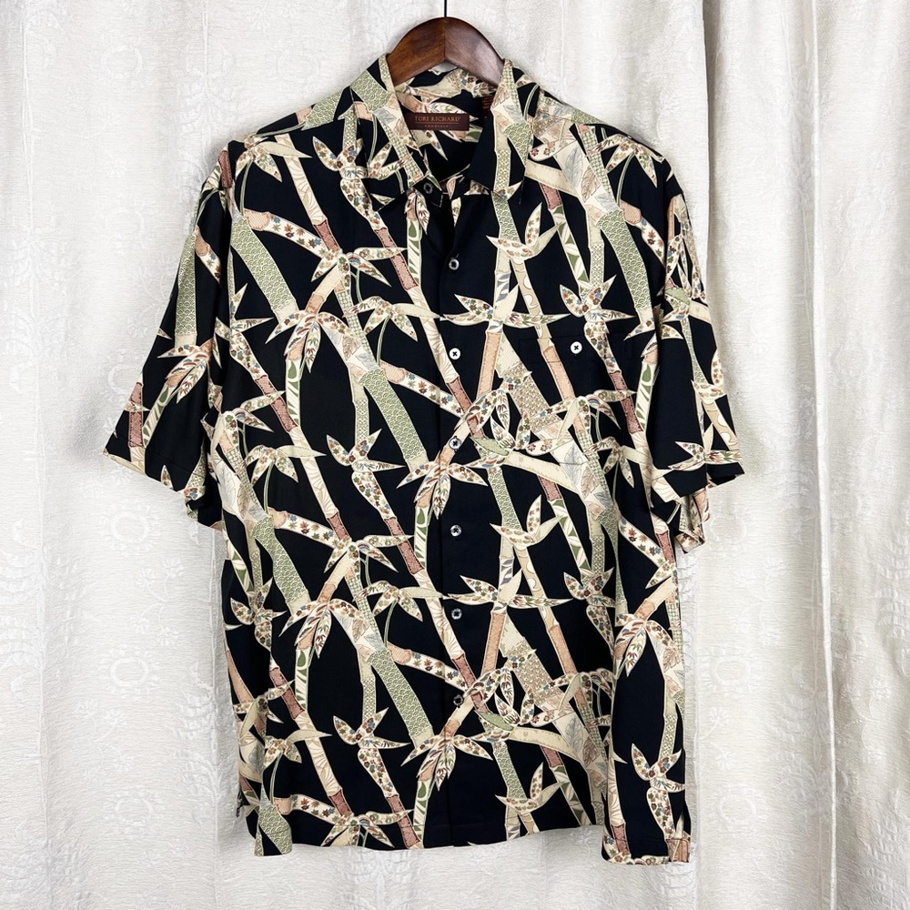 Tori Richard Honolulu silk-blend bamboo print Hawaiian shirt button up vacation